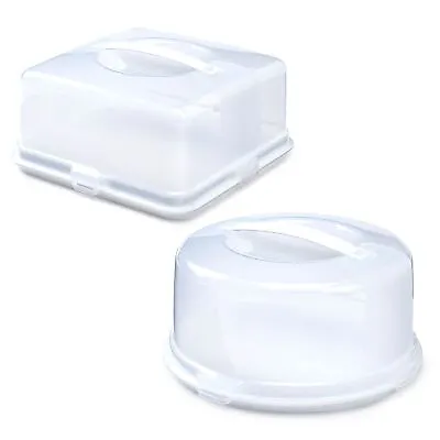 Plastic Cake Box Round Square Storage Carrier Container Lockable Lid Cover 30cm • £12.99