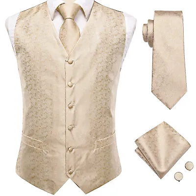 Men's Paisley Design Dress Vest And Neck Tie Hankie Set For Suit Or Tuxedo • $18.99