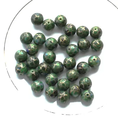 Cloisonne Round Beads 10mm Dark Green And Golden Colors- Vintage Unused • $2.99