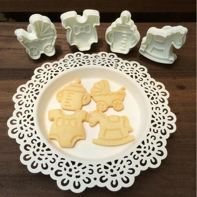 £4.08 • Buy Fondant Cake 4pcs Cutter Mould Biscuit Mold Baby Shower Clothes Cookies Plunger