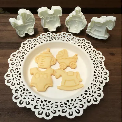 Fondant Cake 4pcs Cutter Mould Biscuit Mold Baby Shower Clothes Cookies Plunger • £4.79