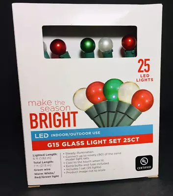 Christmas Lights G15 LED 25-Count Glass Round Circle Red Green Globe NEW String • $17