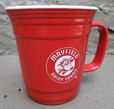 Mayfield Dairy Farms 12 Oz Ceramic Red Cup Coffee Mug Jersey Cow Logo RARE EUC • $15.95