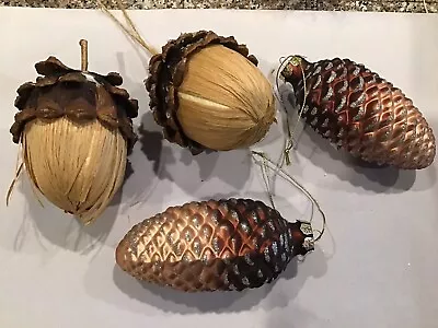 Lot Of 4 Pinecone & Acorn Xmas Ornaments One Missing Hanger • $14.95