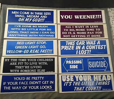 Lot Of 10 Different Vintage 1985 Humorous Sayings Bumper/Banner Stickers 9 X3  • $17.99