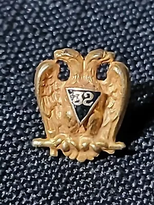 14K Gold Scottish Rite 32nd Degree Double Head Eagle Screw Back Tie Tack Pin Vtg • $39.99