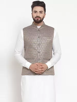 Designer Brocade Nehru Jacket Indian Traditional Ethnic Jacket For Men • £57.30