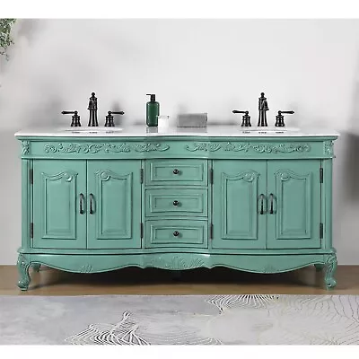 72  Double Sink Vanity Carrara White Marble Top Bathroom Vintage Green Cabinet • $1997