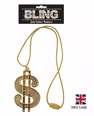 DOLLAR CHAIN NECKLACE Medallion Gangster Rapper Halloween Fancy Dress Costume • £3.11