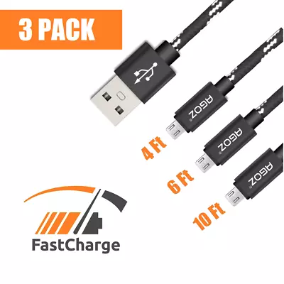 3 Size Pack 4ft 6ft 0ft Micro USB Cable Fast Charger Cord For Samsung S7 S6 J7 • $10.98