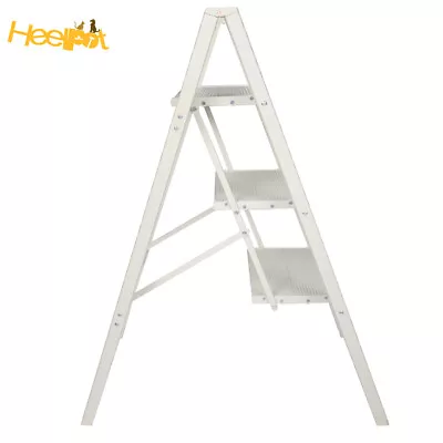 Ladder 3 Step White Portable Folding Stool W/Wide Anti-Slip Pedal Lightweight • $37.40