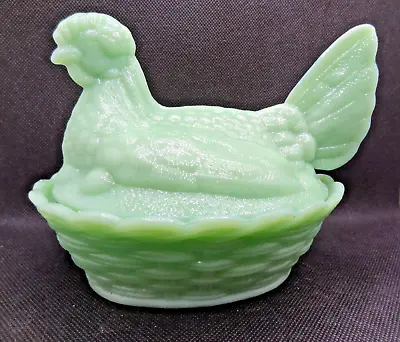 Jadeite Green Glass Hen On Nest/Basket Butter Dish NOS • $37.99