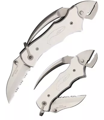 Myerchin Sailors Tool Liner Folding Knife Stainless Blade Silver Aluminum Handle • $37.09