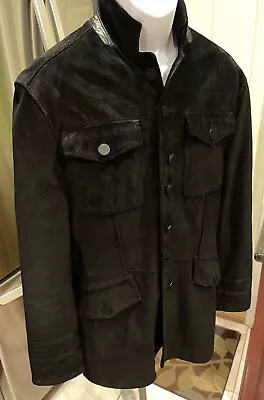 John Varvatos Luxe-Black Military Suede Leather Jacket-Medium • $325