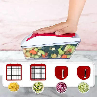 AEX 4 In 1 Vegetable Chopper Dicer Spiralizer Fruit Slicer Cutter Container UK • $14.51