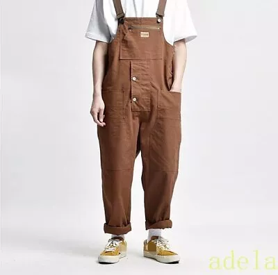 Men Japanese Style Wide Leg Overall Bib Overalls Pants Loose Suspenders Trousers • $72.48