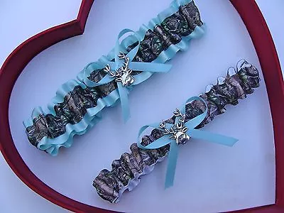 NEW Gorgeous Mossy Oak Aqua Wedding Garter Prom Camo Camouflage  • $13.46