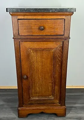 French Antique Bedside Table Cupboard Cabinet With Marble Top (LOT 2427 ) • £199