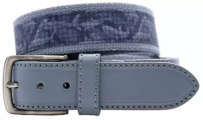 Greg Norman Ribbon / Embroidery Golf Belt With Shark Ribbon Inlay - Gray/navy • $16.47