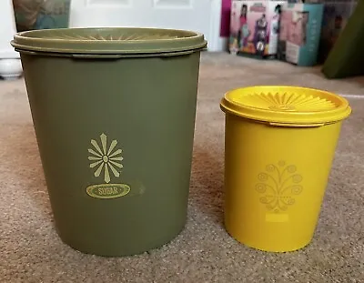 Vintage TUPPERWARE Servalier Storage Canisters W/ Lids Green & Yellow EUC! • $16
