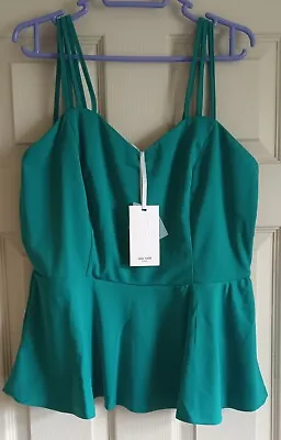 Grace Karin Spaghetti Strap Vest Slim Fit V-Neck Peplum Tank Top Turquoise 20-22 • £8