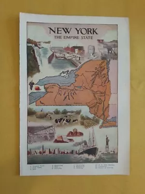 1946 NEW YORK STATE Cultural Thematic Map Chromo Litography C13-2 • $29.90