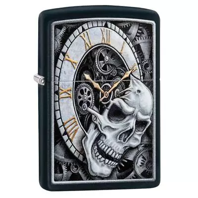 Zippo Black Matte Clock Skull Lighter • $59.95