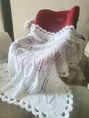 £42 • Buy Hand Knitted Baby Shawl Blanket Baby Shower White 31in X 33in New In A Gift Box