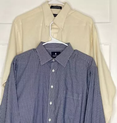 Mens Collared Long-sleeve Shirts Stafford Puritan Sz 16.5 Sleeve 34/35 Lot Of 2 • $14.99