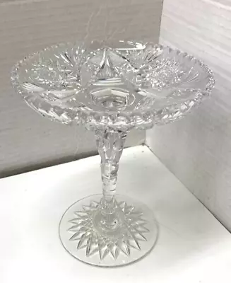 American Brilliant Cut Crystal Glass Pedestal Compote Candy Dish Teardrop Stem • $65