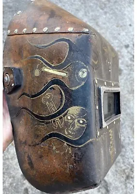 Vintage Welders Helmet Painted Decorated Industrial Pop Art Skull Flames Cool • $275