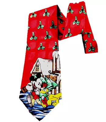 Disney Christmas Holiday Men's Tie Mickey Mouse Pluto 58  X 4  All Silk Party • $8.89