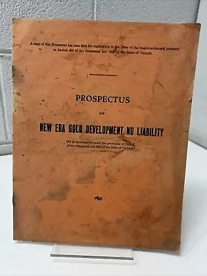 Vintage Prospectus New Era Gold Development Liability Melbourne 1938 Mining Mine • $16.05