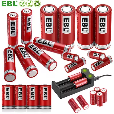 EBL Li-ion Rechargeable Batteries 3.7V 1600mAh Lot / 2/4 Slot USB Charger • $10.39