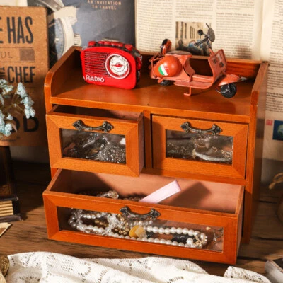 $27.33 • Buy 3-Drawer Desk Organizer Wood Countertop Wooden Desktop Monitor Riser File Drawer
