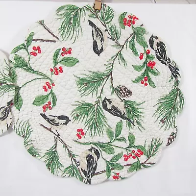 C&F Chickadee Pinecone Bird Quilted 2-PC Round Placemat Set • $25