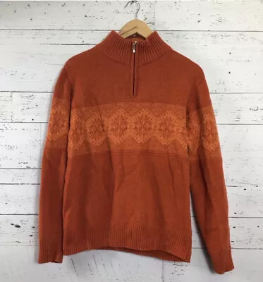 Enzo Mantovani Wool Fair Isle Snowflake Orange Pullover Sweater Size Medium​ • $49.99