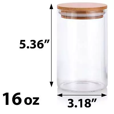 Glass Borosilicate Jar In Clear With Bamboo Silicone Sealed Lid - 16 Oz / 480 Ml • $37.94