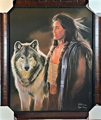 Maija Distant Eyes Native American S/N Wolf Art Print-Framed 26 X 30.5 • $169.95