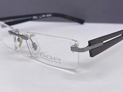 Öga Morel Eyeglasses Frames Men Silver Braun Rimless Wood Frame 69020 Np • $268.75