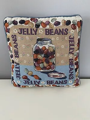 Vtg Jelly Beans Easter Tapestry Pillow Holiday Colorful Fun 12 X 12 Lt Blue READ • $23.39