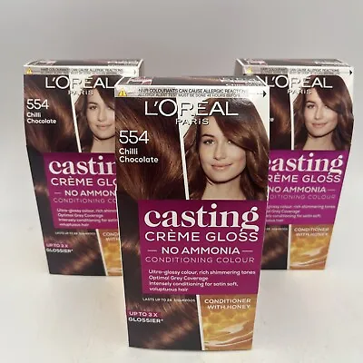 £26.95 • Buy 3 X L'Oreal Casting Creme Gloss Semi-Permanent Hair Colour 554 Chilli Chocolate
