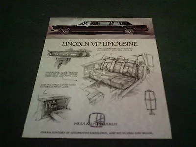 1988 HESS & EISENHARDT LINCOLN VIP LIMOUSINE BROCHURE Town Car • $8.78