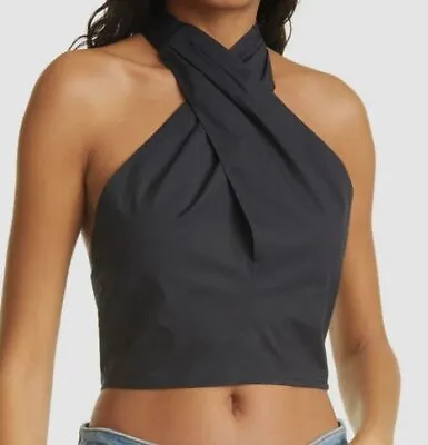 $74.85 • Buy $146 STAUD Women's Black Sleeveless Side Zip Kai Twist Crop Halter Top Size 4