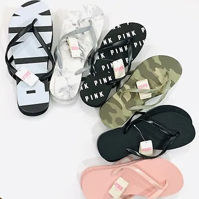 Victorias Secret PINK Logo Flip Flops Thong Sandals Beach Shoes New • $18.99