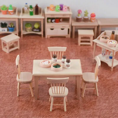 Mini Dollhouse 1:12/5PC Miniature Table Desk Chairs Furniture Kitchen Ornaments • $9.99