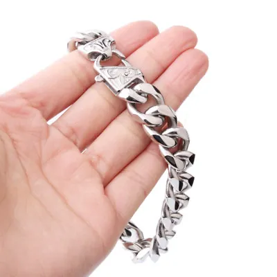 Heavy 12mm 15mm Mens Stainless Steel Silver Gold Black Curb Cuban Chain Bracelet • $9.40