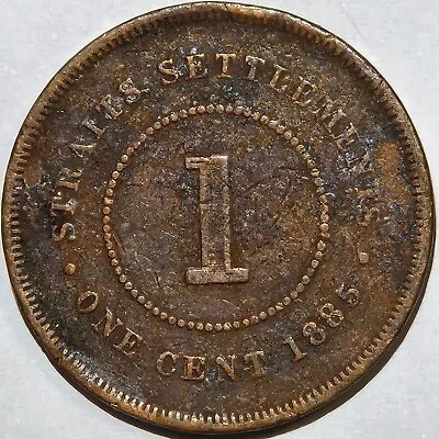 1885 BRITISH CROWN COLONY STRAITS SETTLEMENTS VICTORIA 1 CENT KM-9a OLD COIN • $0.99