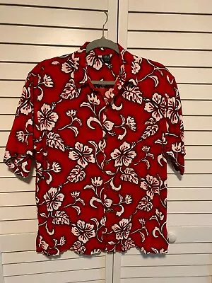 Hibiscus Collection Shirt Men's SZ Large Hawaiian Aloha Red Hibiscus Print GUC • $14.32