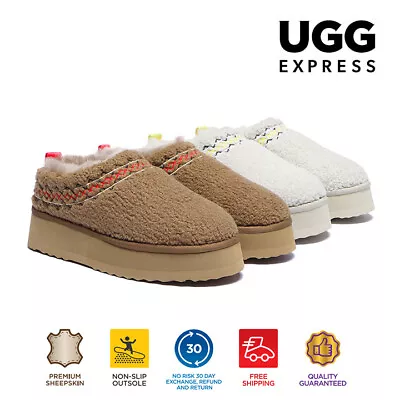 EVERAU® UGG Slippers Women Men Sheepskin Wool Plush Ankle Platform Nonslip Madge • $125